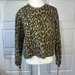 Vittadini Sport‎ Women's Medium Green Brown Leopard Print Button Up Top